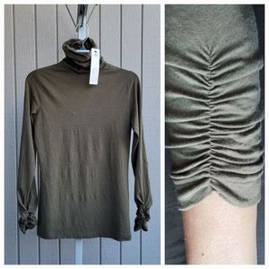 Kersh Essentials | Ruched Lyocell-Stretch Turtleneck Women's Small Olive NEW
